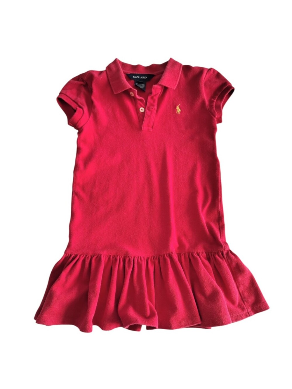 Vintage Ralph Lauren Classic Red Ruffled Polo Dress With Horse Logo Size 6 Girls